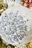 White Ice Snowflake European Glass Ornaments, Set of 6