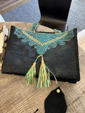 Leather Haircalf Tote with Embellishment
