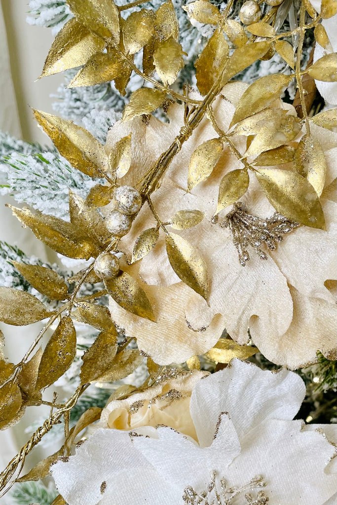 Grand Blooming Flower and Gold Leaf Pick, Choice of Color, Set of 2