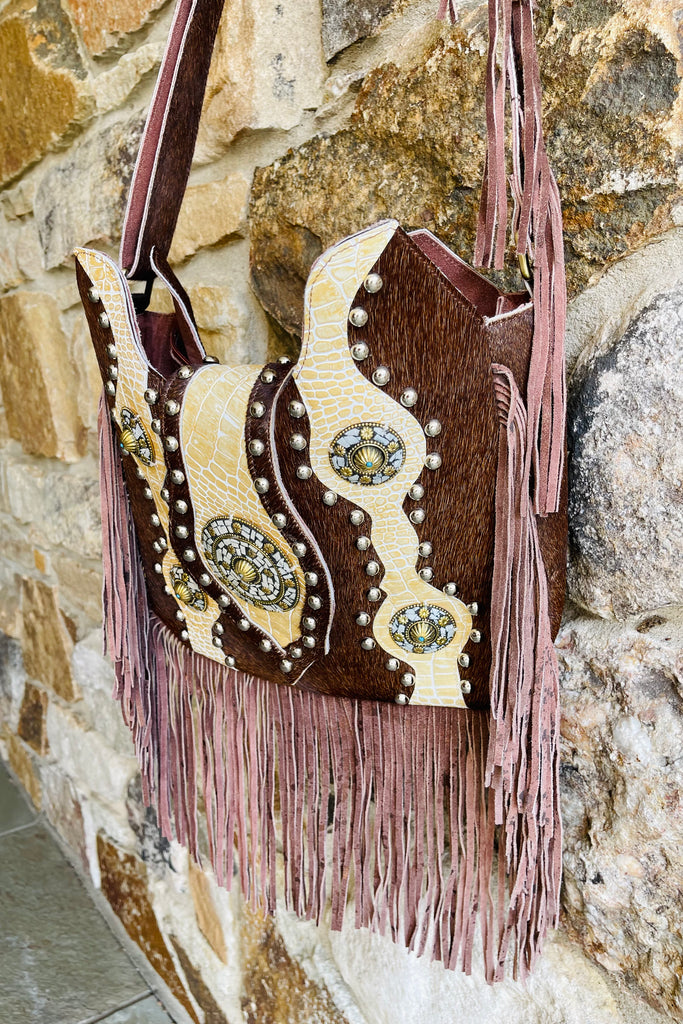Leather Haircalf Crossbody with Embellishment