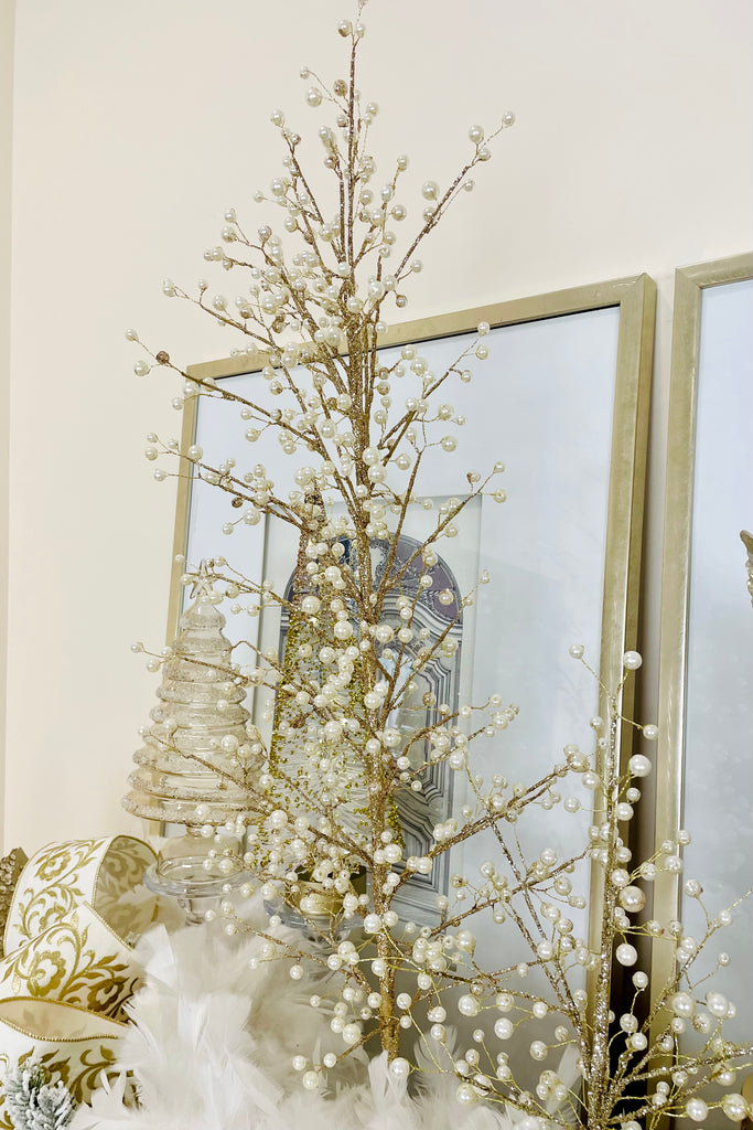 33" Glittered Tree with Pearls