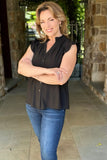 Black Button Down Sleeveless Top