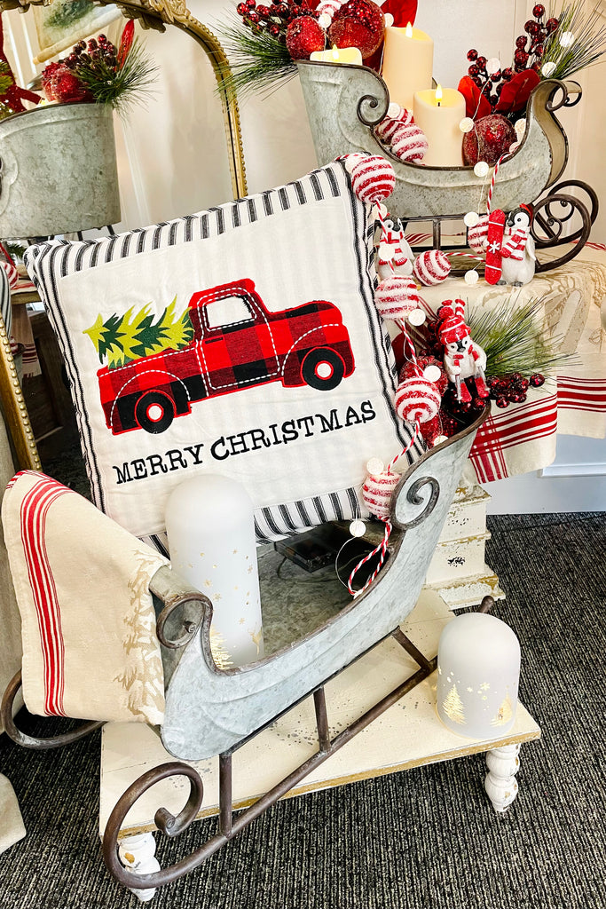 Red Truck Christmas Pillow