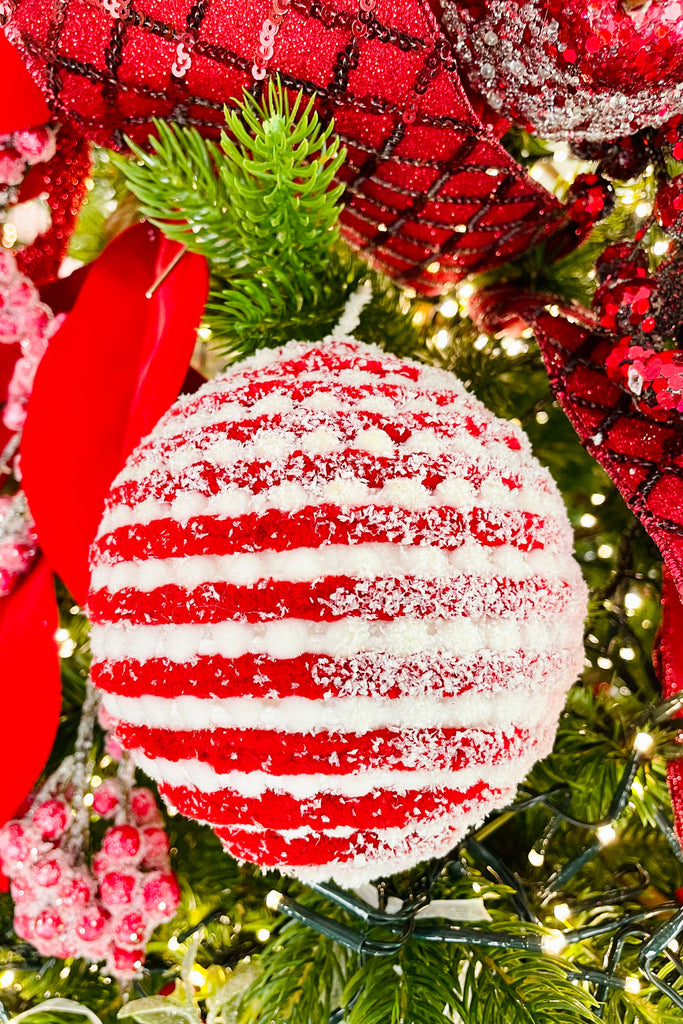 4.7" Glittered Snowy Red & White Ball of Yarn Ornament, Set of 2