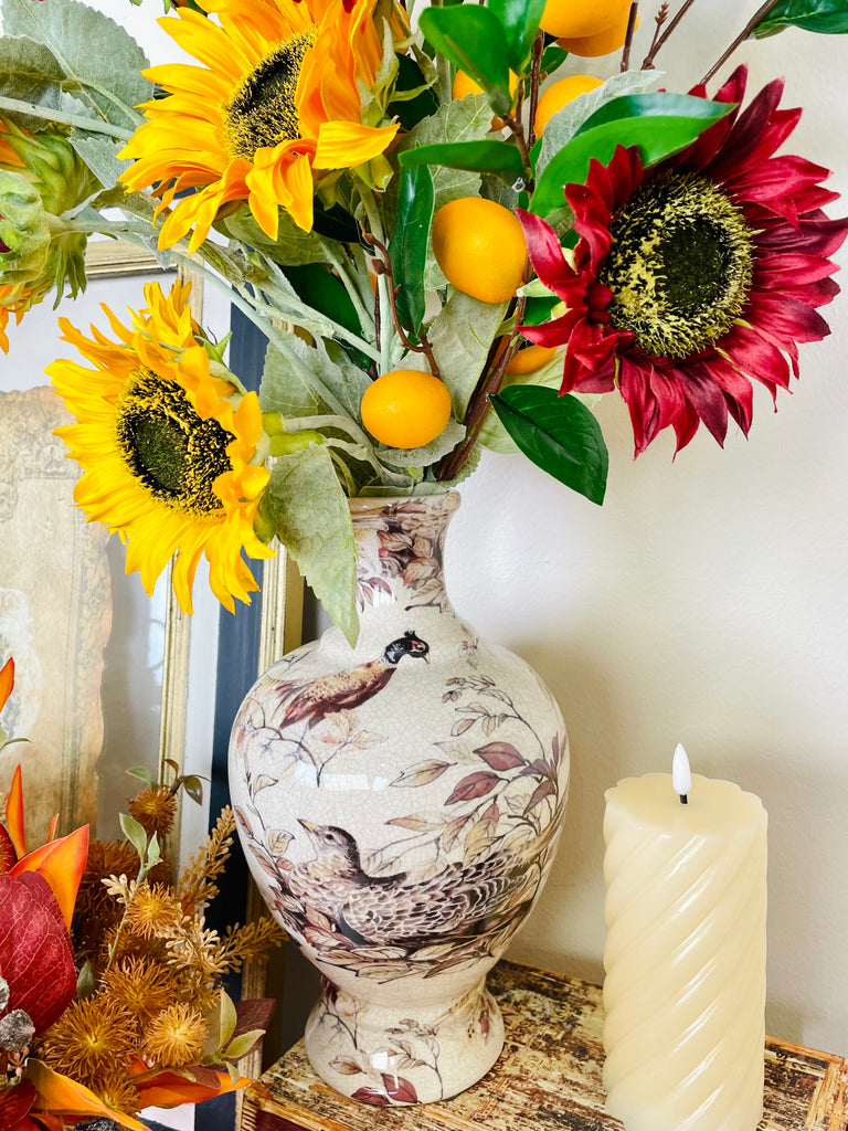 Ceramic Pheasant Vase with Pedestal