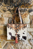 Leather Haircalf Tote with Embellishment