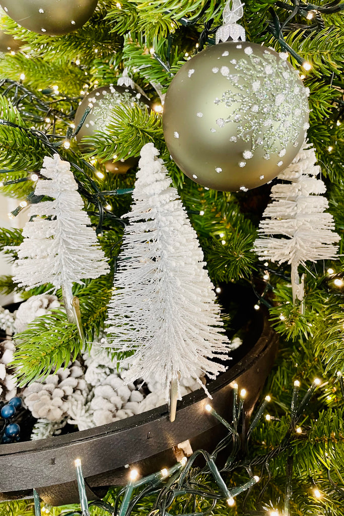 Grey Mini Snowy Brush Tree Ornaments, Set of 8