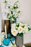 Set of 4 Grand White Rose Blooms and Bud Sprays