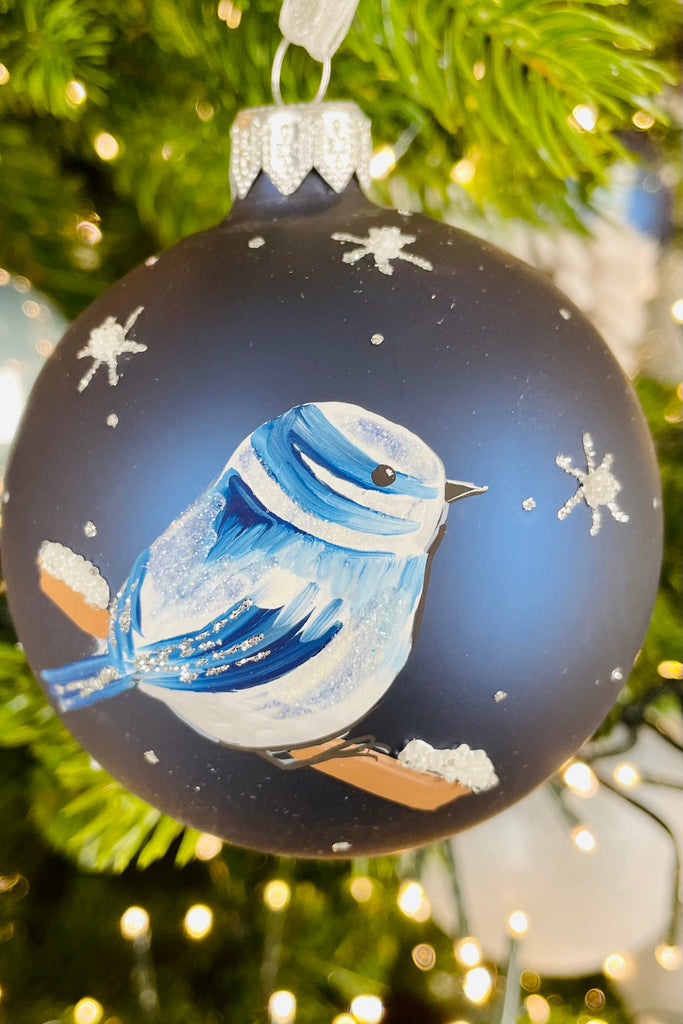 Matte Winter Birds European Glass Ornaments, Set of 6