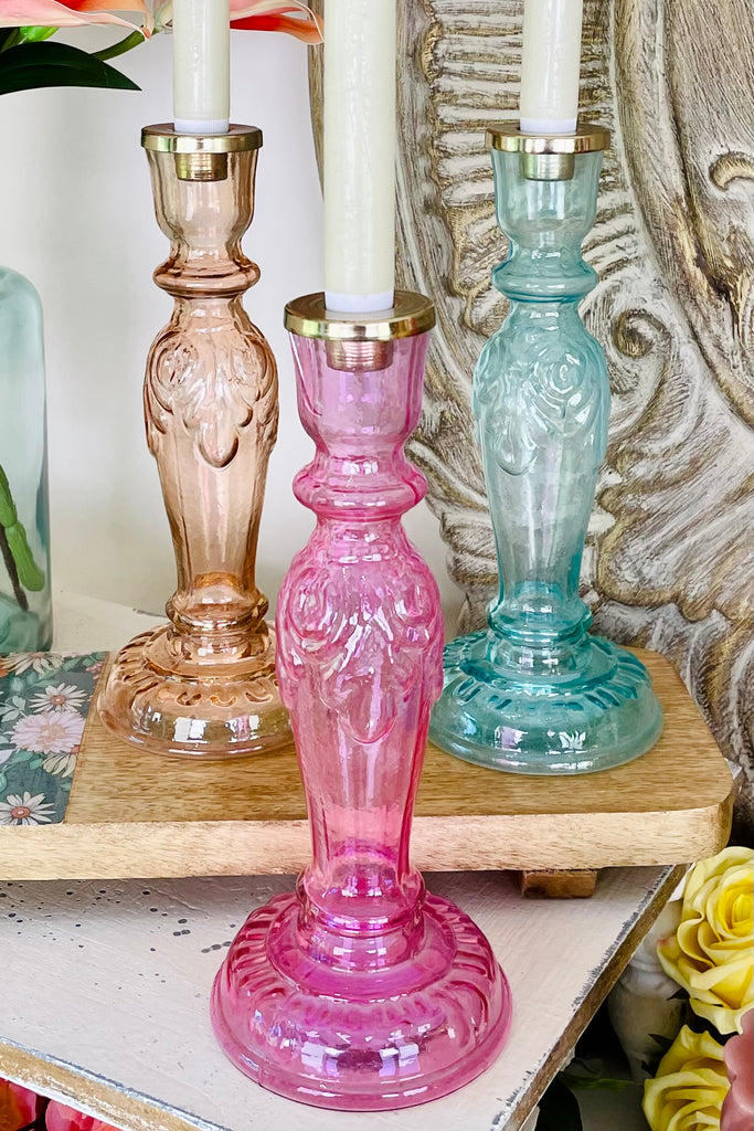 Glass Candleholders, Set of 3