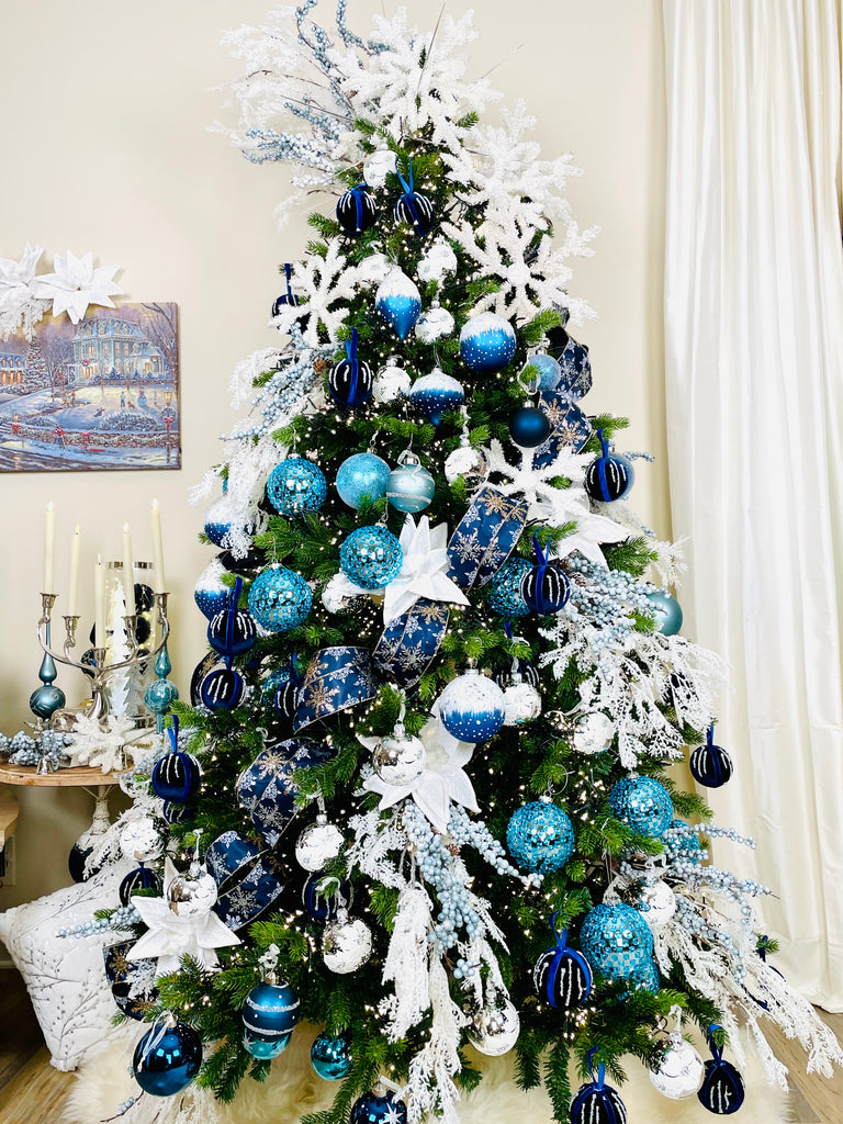 Night Blue Beaded Velvet Everlasting Ornaments, Set of 12