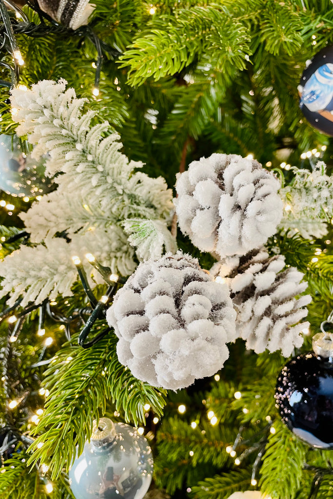 16 Inch Flocked Fir and 3 Pinecone Stem, Set of 4