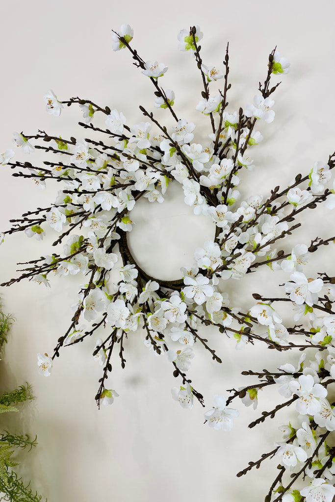 19 Inch White Cherry Blossom Candle Ring / Wreath