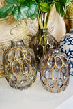 Set of 3 Smoked Glass Vases w/Gold Oval Pattern