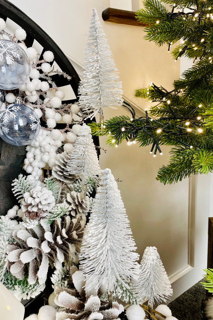 Grey Mini Snowy Brush Tree Ornaments, Set of 8