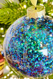 Night blue Sequin Glass Ornaments, Set of 6