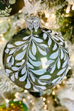 Moss Green Leaf European Glass Ornaments, Set of 6