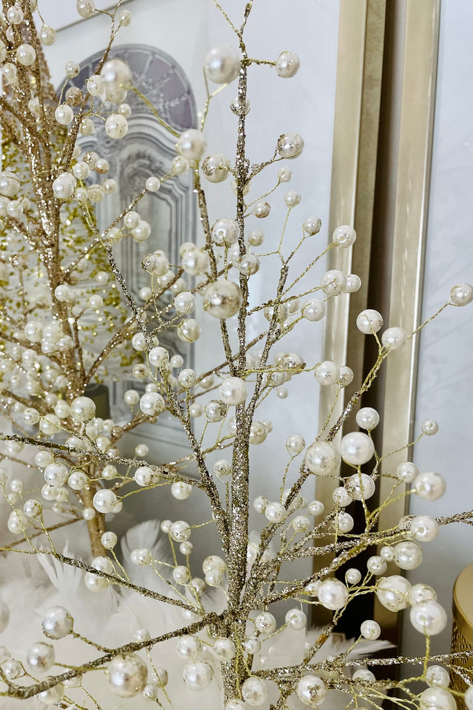 18 Inch Gold Glittered Twig Tree w/Pearl Embellishments
