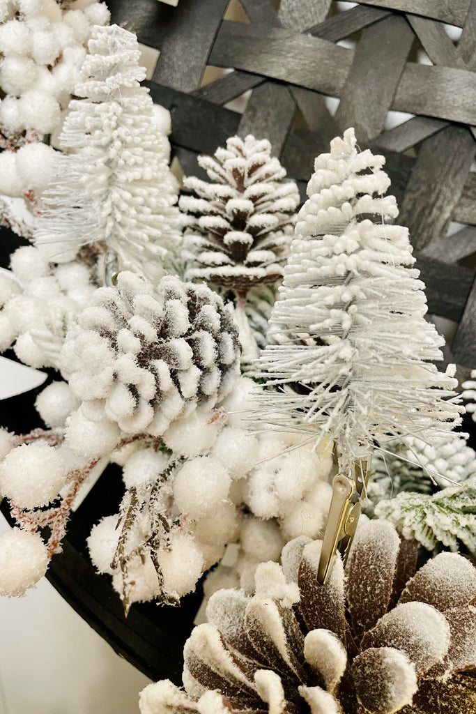 Grey Mini Snowy Brush Tree Ornaments, Set of 8
