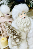 White Fur Trimmed Santa Holding Tree & Staff