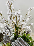 34 Inch Glittered White Mini Snowball Branch, Set of 2