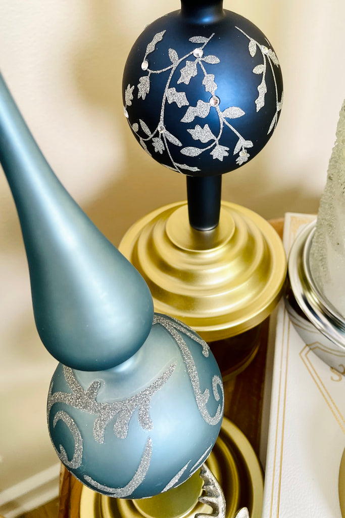 Blue Glass Finials, Set of 3