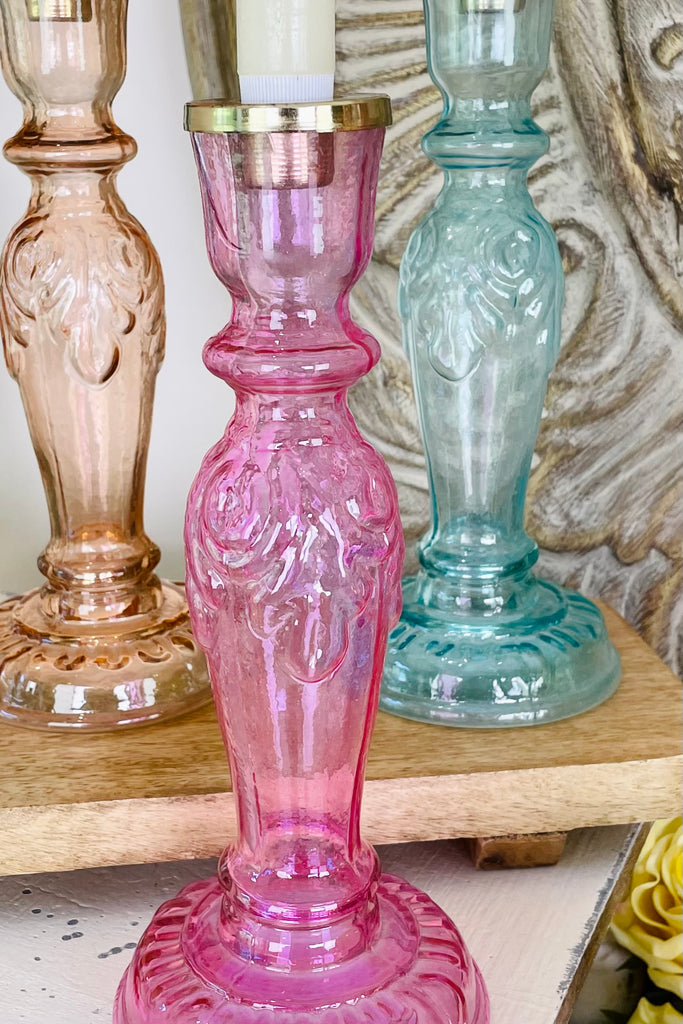 Glass Candleholders, Set of 3