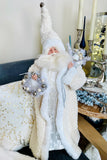 Cream Fringe Coat Santa w/Wreath & Sack