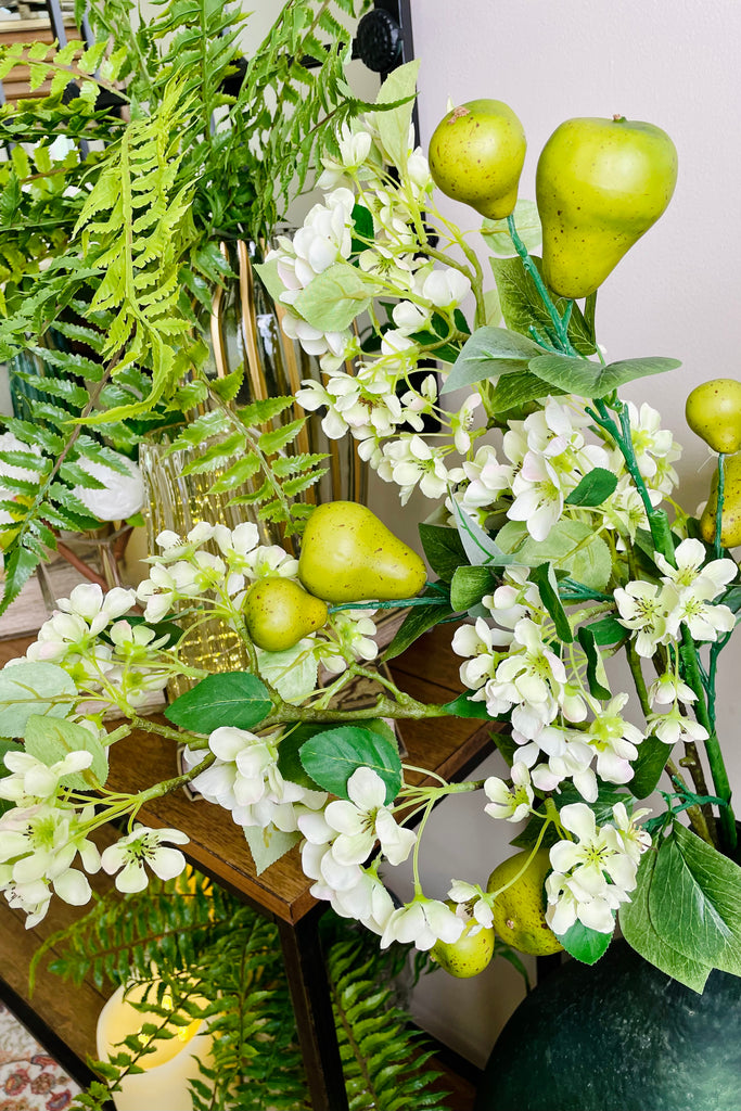 White and Green Flower Blossom Branches, Set of 2