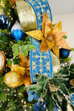 Royal Blue and Gold Embroidered Wide Luxury Wired Ribbon