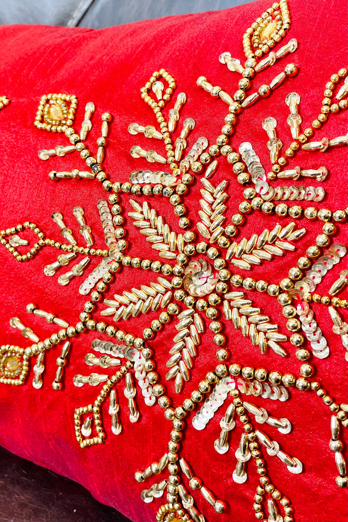 Beaded Jeweled Square Snowflake Pillow