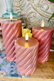 Set of 3 Velvet Pink Wax Swirl LED Flameless Candles