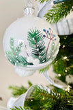 Winter White Branches w/ Berries European Glass Ornament, Set of 6