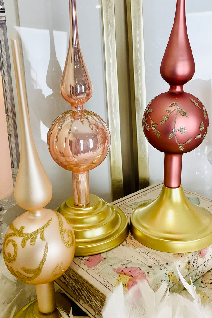 Velvet Pink, Blush, and Pearl Glass Finials, Set Of 3