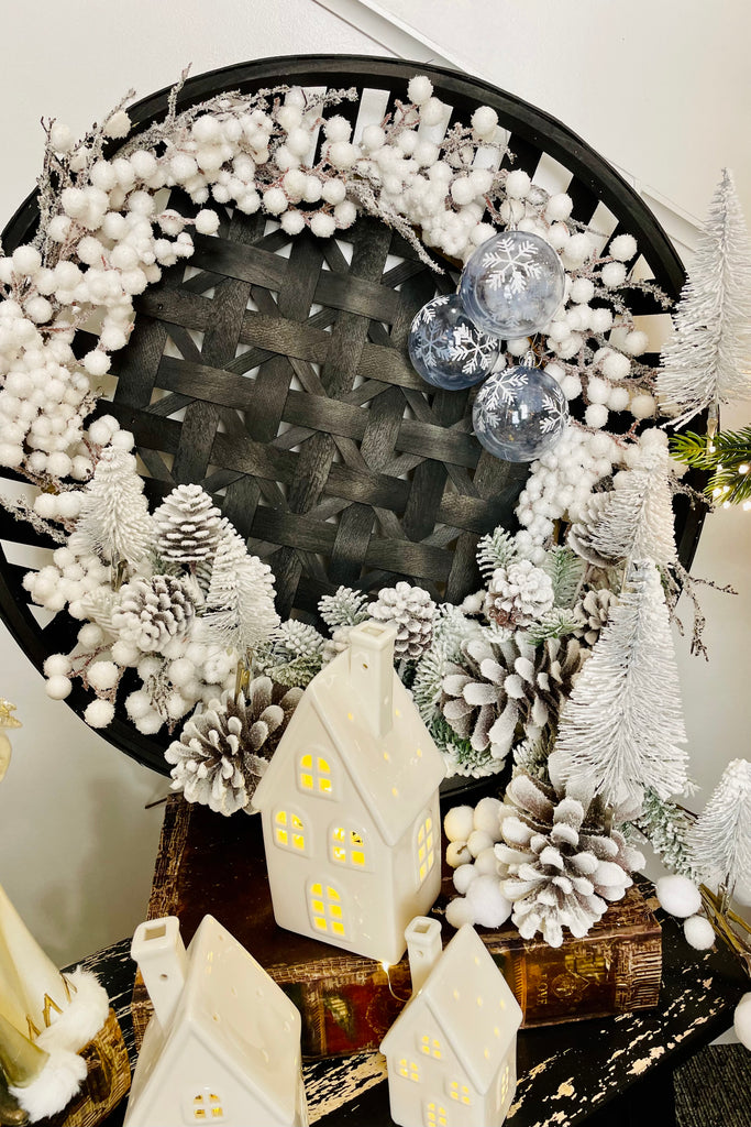 Grey Mini Snowy Brush Tree Ornaments, Set of 8