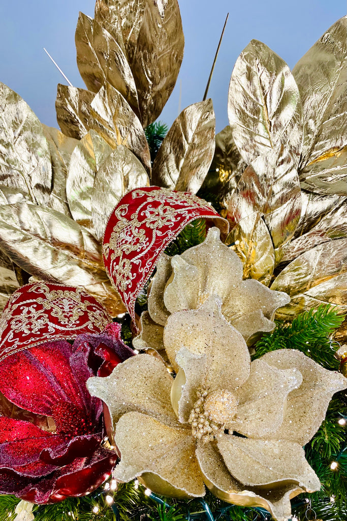 Shiny Gold Magnolia Leaf Sprays, Set of 3