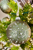Moss Green Snowflake Glass Ornaments, Set of 6