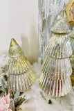 Silver Mercury Glass LED Trees on Pedestals, Set of 2