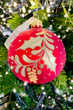 Gold Metallic Holly European Glass Ornaments, Set of 4