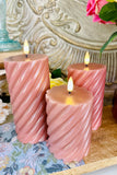Set of 3 Velvet Pink Wax Swirl LED Flameless Candles