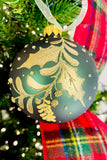 Gold Metallic Holly European Glass Ornaments, Set of 4