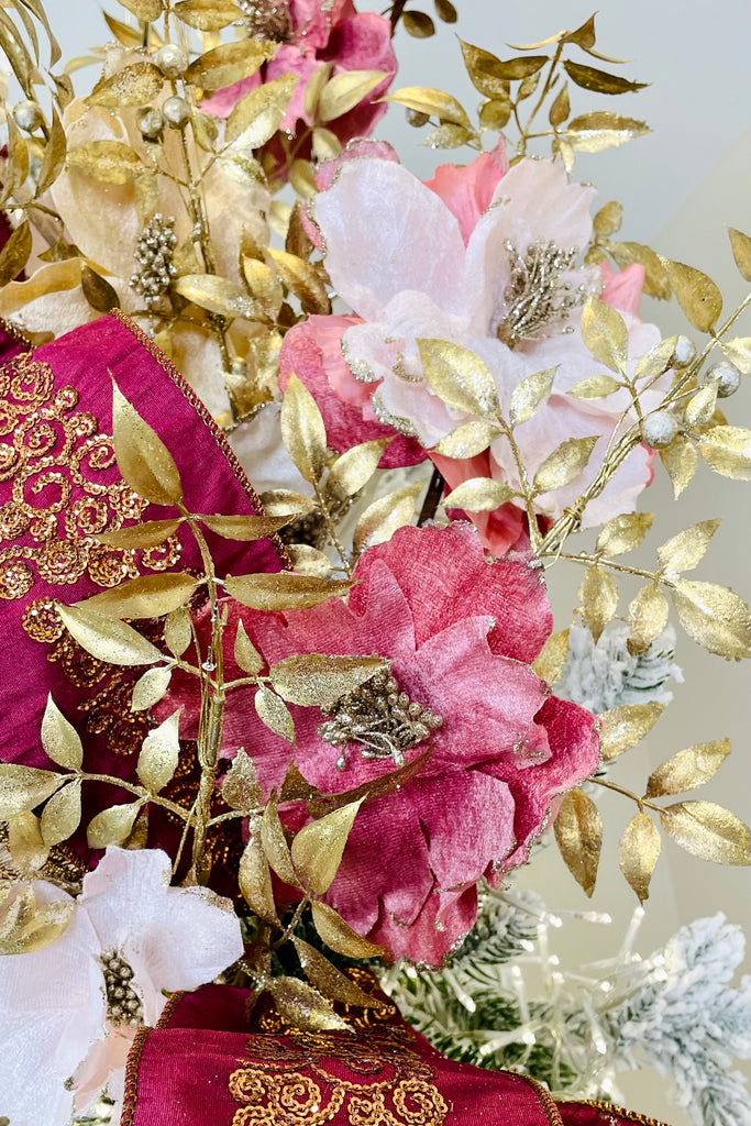 Grand Blooming Flower and Gold Leaf Pick, Choice of Color, Set of 2