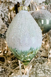 Soft Green and White Glass Ornaments, Set of 3