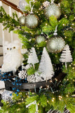 Grey Mini Snowy Brush Tree Ornaments, Set of 8