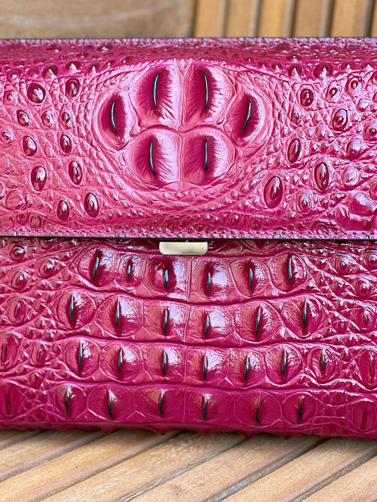 Berry Sleek Croco Clutch