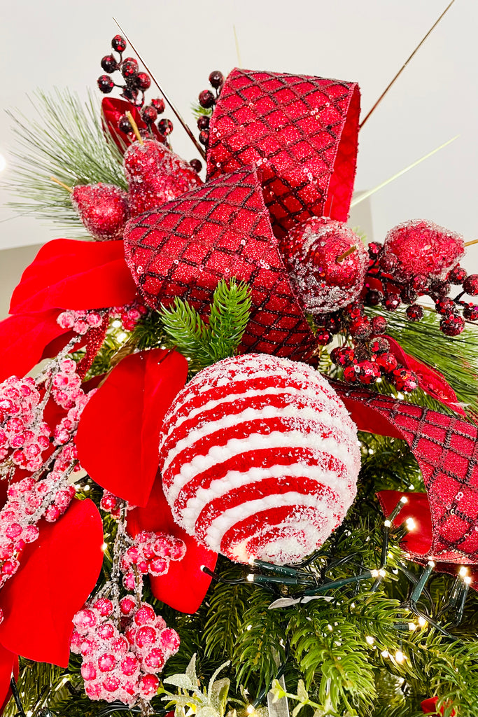 4.7" Glittered Snowy Red & White Ball of Yarn Ornament, Set of 2