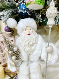 White Fur Trimmed Santa Holding Tree & Staff