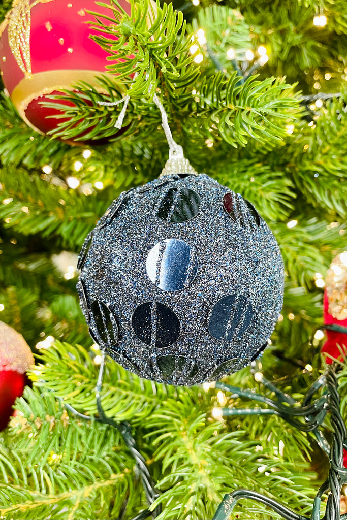 Night Blue Sequin and Glitter Ornament, Set of 6