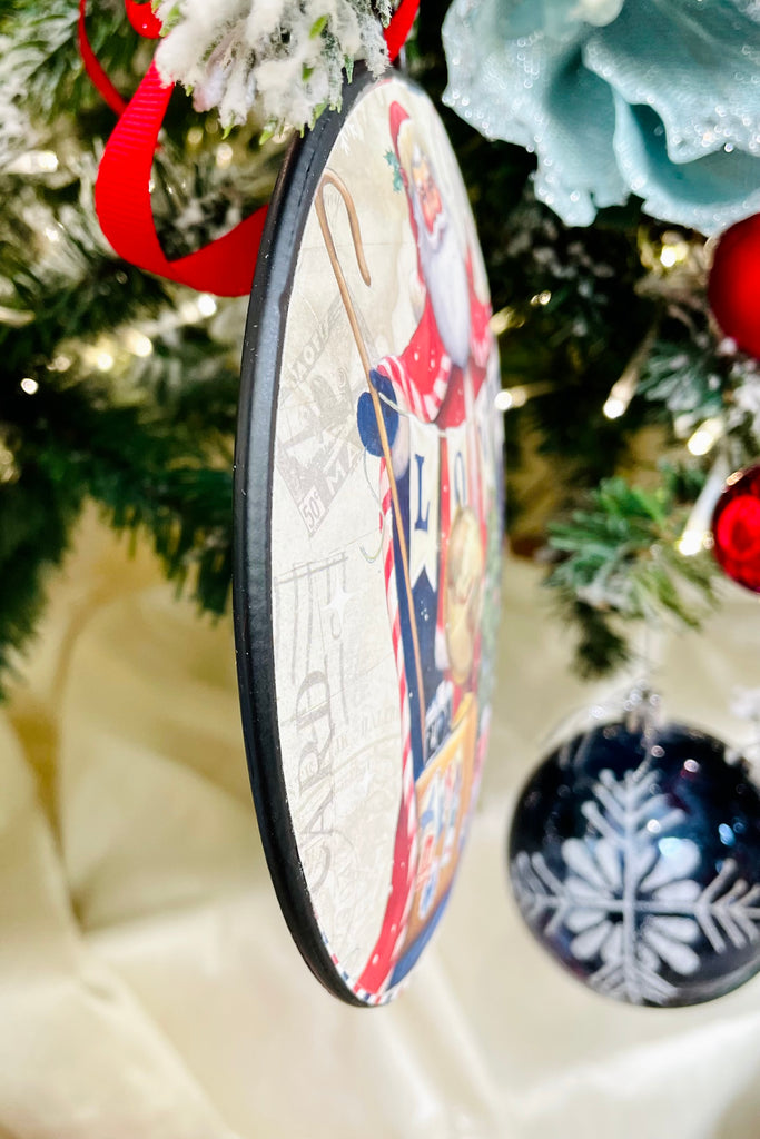 6" Post Card Santa Disc Ornament - Set of 4