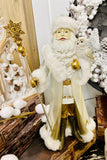 White & Gold Resin Santa w/Owl & Staff